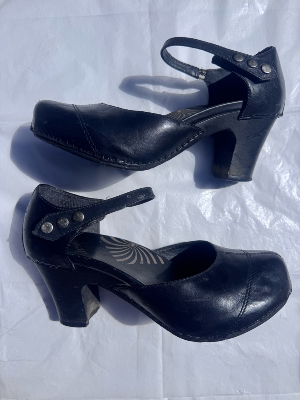 Dansko Black Leather Mary Jane Heels with Ankle Strap